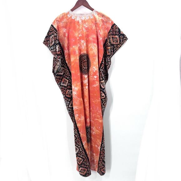 Vintage Handmade Boho Tie Dye Embroidered Mumu Kaftan Dress One Size - Picture 6 of 6
